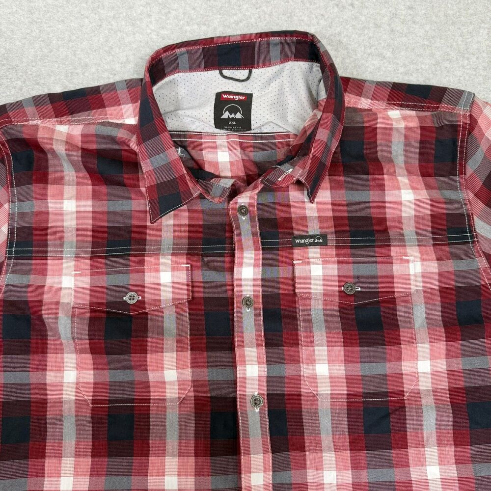 Wrangler Mens Outdoor Shirt Short Sleeve Button Down Plaid Outdoor Casual 2XL